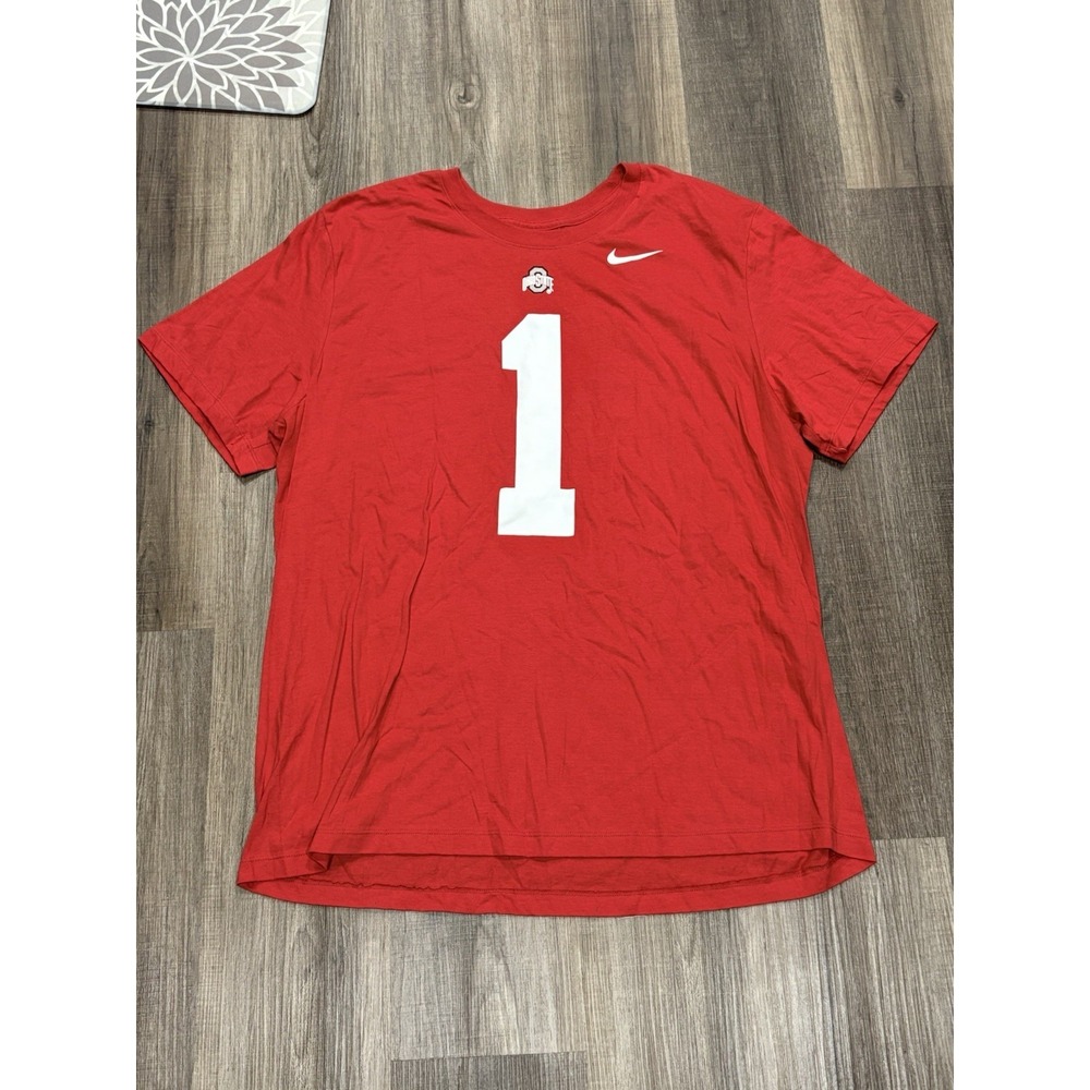 Nike Ohio State Buckeyes Justin Fields 1 Red T-Shirt Mens XXL NCAA Football Tee